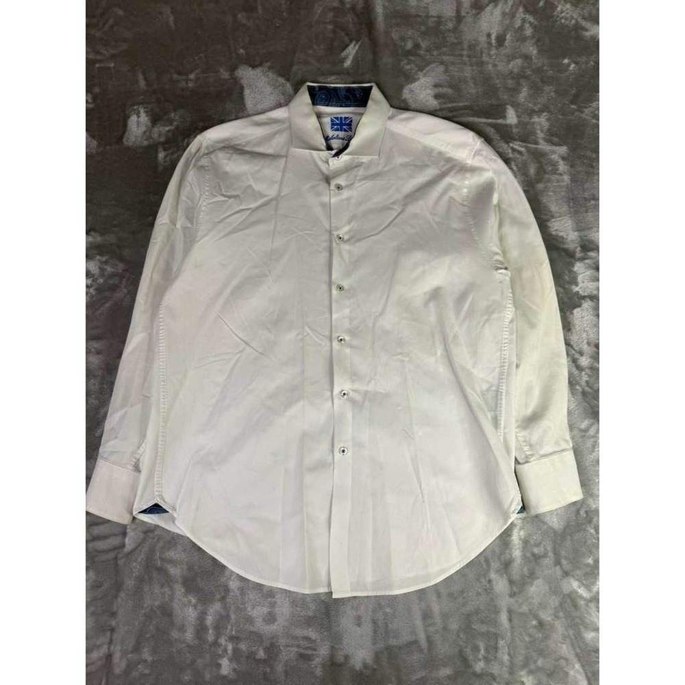 Michelson Of London Men's Large Long Sleeve White Paisley Collar